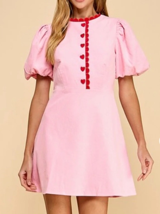 TCEC Dresses & Skirts - Love Bug Corduroy Dress by TCEC Puff Sleeve Mini with Red Trim Medium